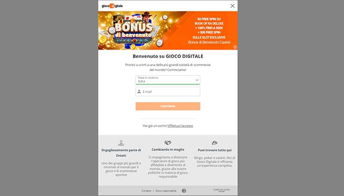 Form di registrazione al casino online di Gioco Digitale