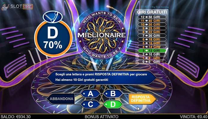 Who Wants To Be A Millionaire slot machine: funzione Sedia che Scotta