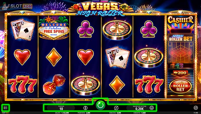Controlli per le impostazioni della slot Vegas High Roller