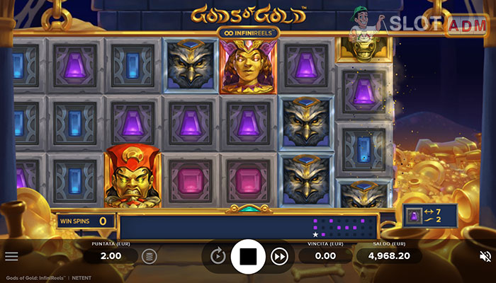 Gameplay con Infinireels nella slot Gods of Gold