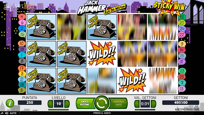 Esempio di funzione Sticky Win nella slot online Jack Hammer