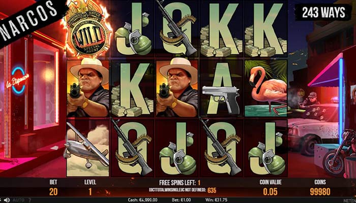 Schermata dei Freespins nella slot machine Narcos