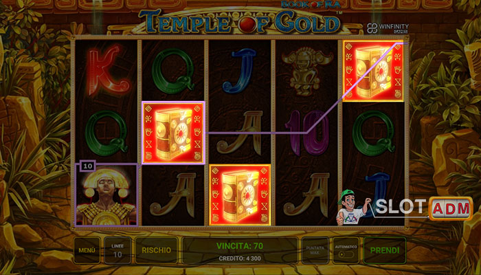 Attivazione funzione free spins nella slot Book of Ra Temple of Gold