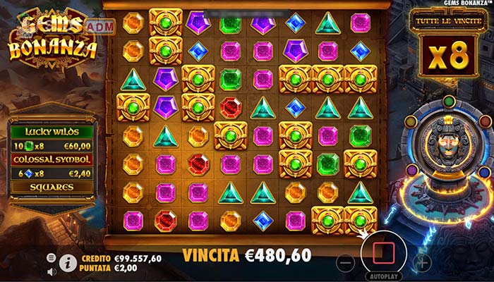Gems Bonanza slot machine: bonus Febbre dell' oro con moltiplicatori