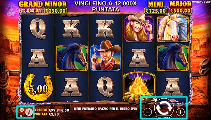 Come impostare le opzioni nella slot machine Mustang Gold