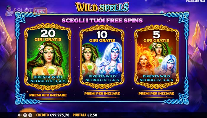 Slot machine Wild Spells: selezione dei Giri Gratis
